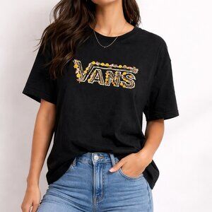 Vans Daisy Floral Logo Graphic T-Shirt Black Size M
